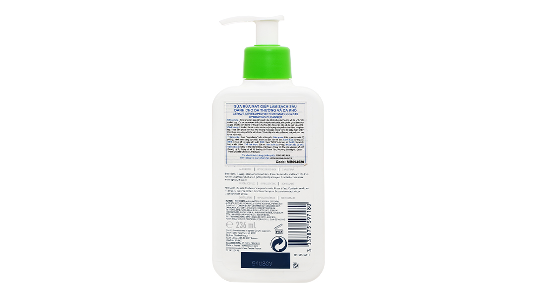Sữa rửa mặt CeraVe Hydrating Cleanser sạch sâu cho da thường và da khô chai 473ml - 15
