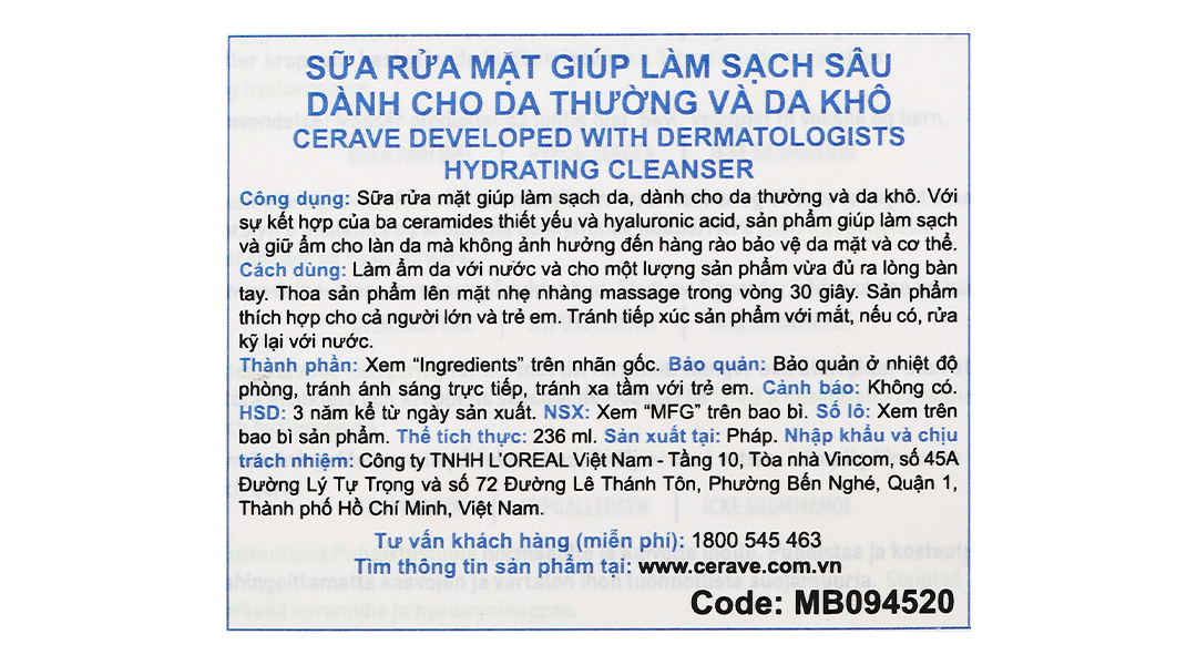 Sữa rửa mặt CeraVe Hydrating Cleanser sạch sâu cho da thường và da khô chai 473ml - 16