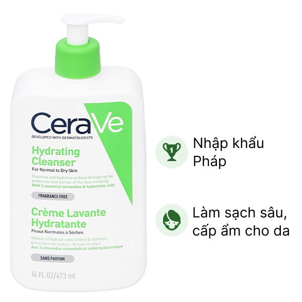 Sữa rửa mặt CeraVe Hydrating Cleanser sạch sâu cho da thường và da khô