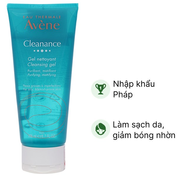 Gel rửa mặt Avène Cleanance làm sạch da, giảm nhờn mụn tuýp 200ml