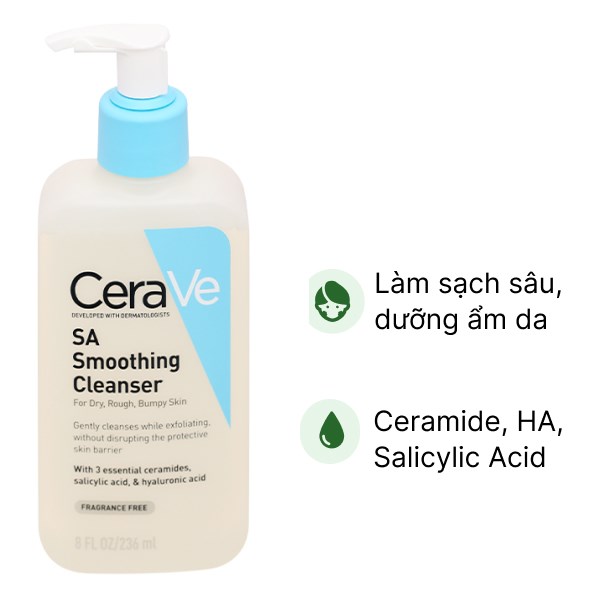 Sữa rửa mặt CeraVe làm sạch dịu nhẹ cho da mụn nhạy cảm chai 236ml