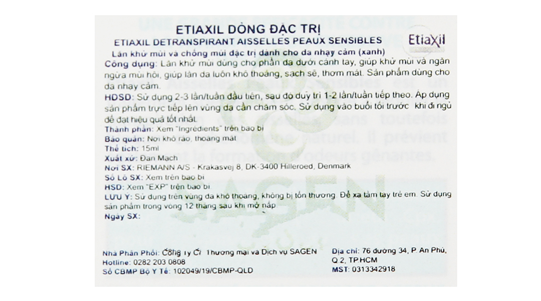 Lăn khử mùi Etiaxil giúp khử mùi hôi dưới cánh tay cho da nhạy cảm