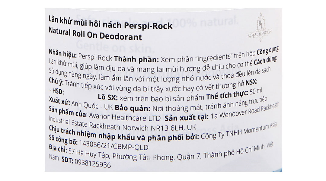 Lăn khử mùi Perspi-Rock Natural Deodorant chiết xuất lô hội