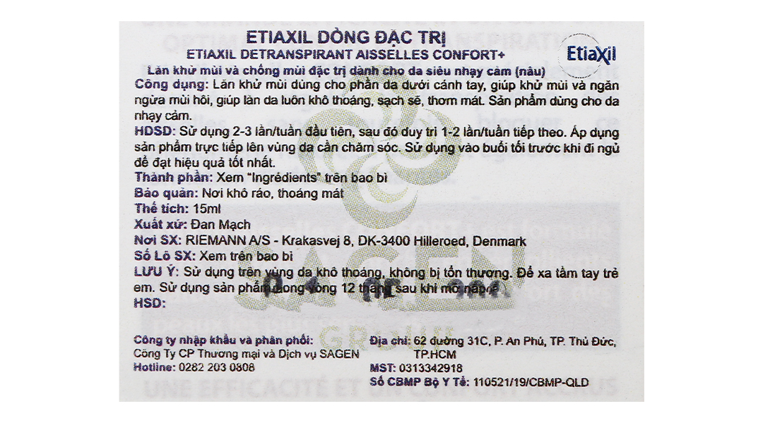 Lăn khử mùi Etiaxil giúp khử mùi hôi dưới cánh tay cho da siêu nhạy cảm chai 15ml - 15