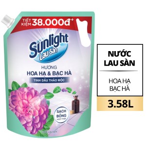 Nước lau sàn Sunlight tinh dầu thảo mộc hương hoa hạ và bạc hà túi 3.58 lít