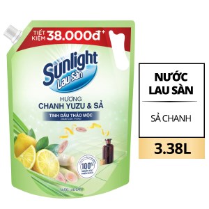 Nước lau sàn Sunlight tinh dầu thảo mộc hương chanh yuzu và sả ngăn côn trùng túi 3.38 lít