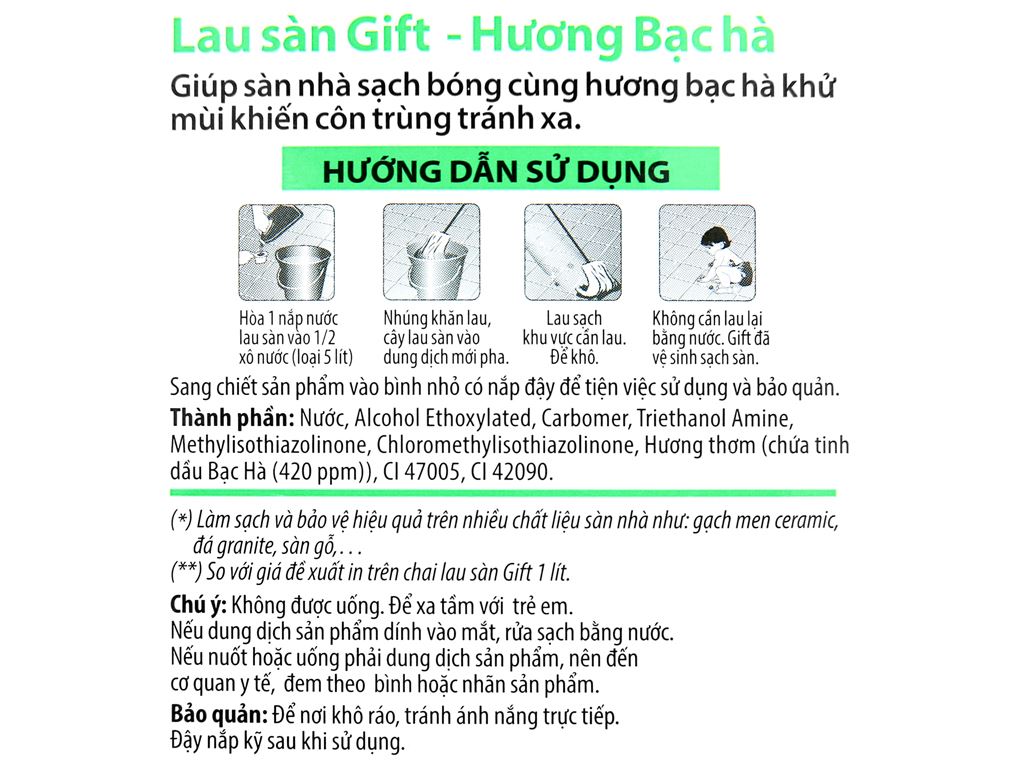 Nước lau nhà Gift hương bạc hà can 3.8kg 4
