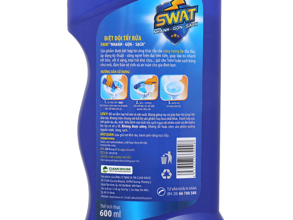 Nước tẩy bồn cầu Swat siêu sạch 600ml | Bách Hoá XANH