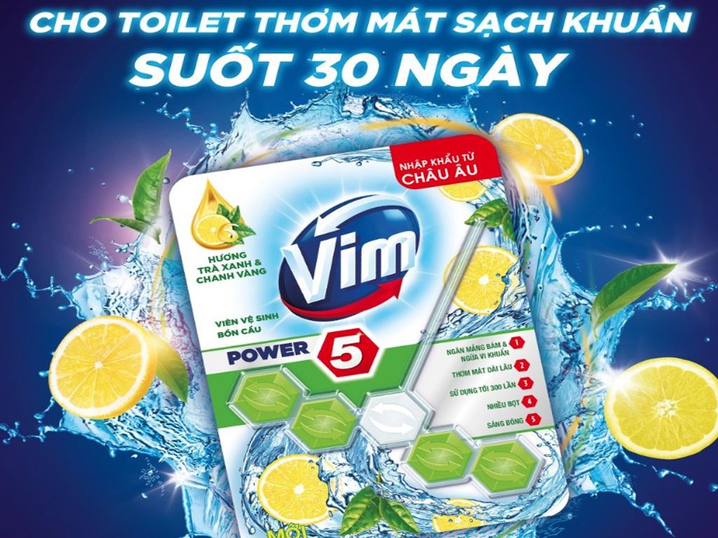 Viên treo bồn cầu VIM Power hương trà xanh và chanh vàng 55g 1