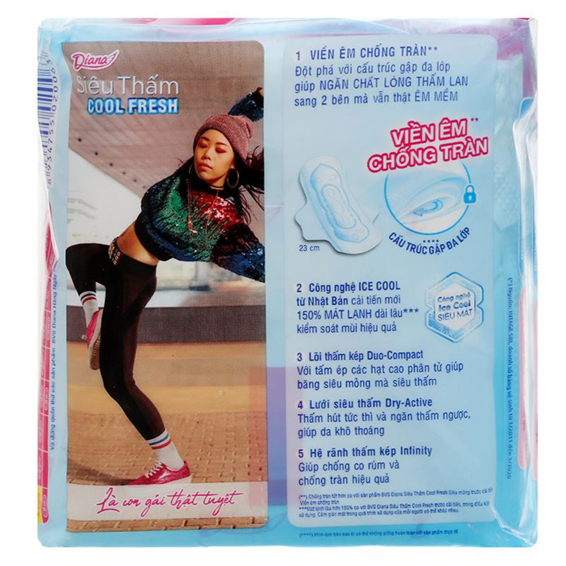 Băng vệ sinh Diana Cool Fresh viền êm chống tràn, có cánh gói 8 miếng - 12