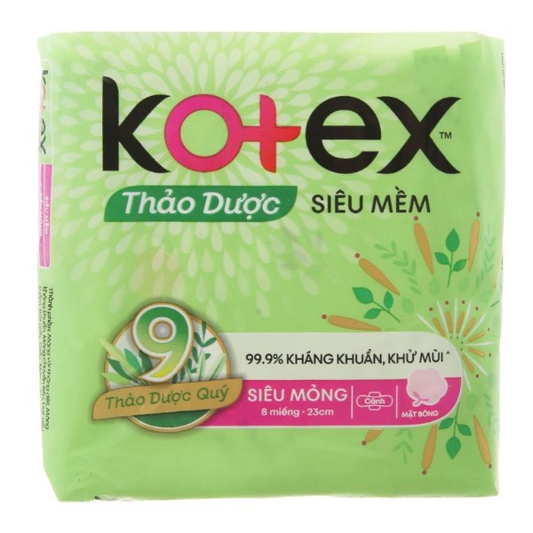 Băng vệ sinh ban ngày Kotex Thảo Dược Siêu Mềm kháng khuẩn có cánh 8 miếng - AVAKids.com