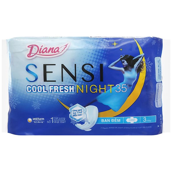 Băng vệ sinh ban đêm Diana Sensi Cool Fresh siêu mát có cánh 3 miếng, giá tốt - AVAKids.com