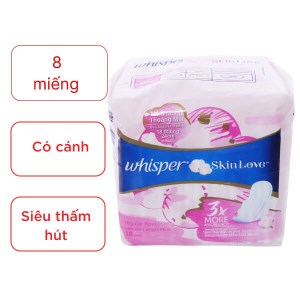 Băng vệ sinh Whisper Skin Love siêu mỏng có cánh cho ngày nhiều 8 miếng 28cm