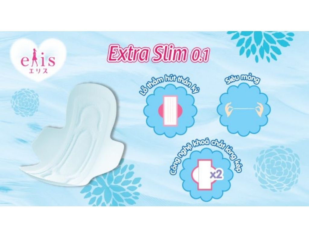 Băng vệ sinh ngày và đêm Elis Extra Slim 0.1 siêu mỏng cánh 14 miếng 30cm 11