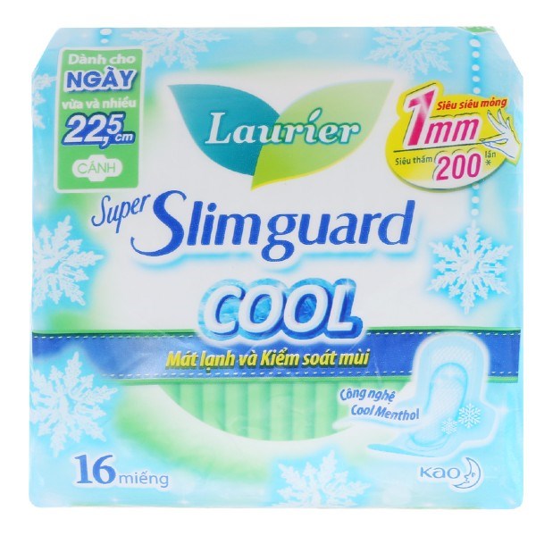 Băng vệ sinh ban ngày Laurier Super Slimguard Cool mát lạnh và kiểm soát mùi có cánh 16 miếng - AVAKids.com