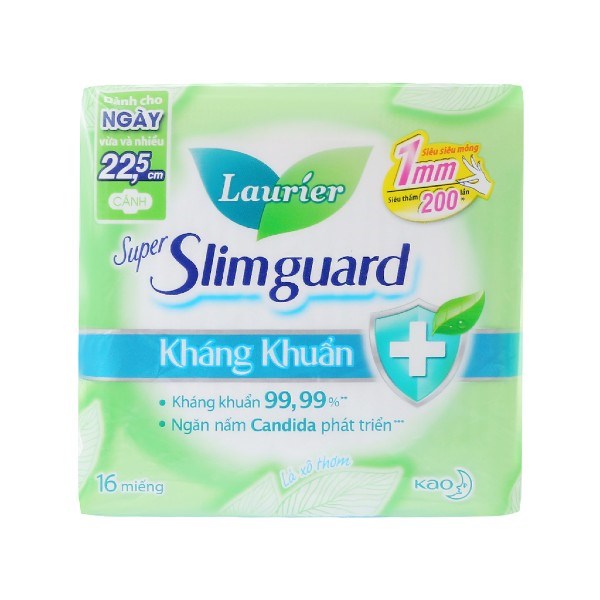 Băng Vệ Sinh Laurier Super Slimguard ChoNgày Nhiều Kháng Khuẩn Siêu Mỏng 1mm 16 Miếng