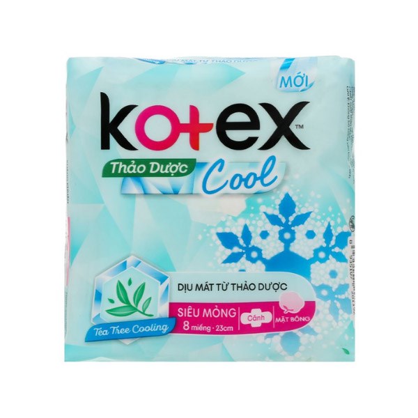 Băng Vệ Sinh Ban Ngày Kotex Thảo Dược Cool Dịu Mát Có Cánh 8 Miếng