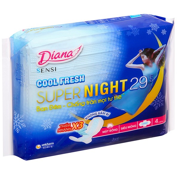 Băng vệ sinh ban đêm Diana Sensi Cool Fresh có cánh gói 4 miếng