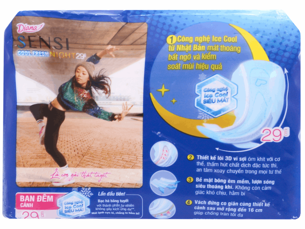 Băng vệ sinh ban đêm Diana Sensi Cool Fresh có cánh 3