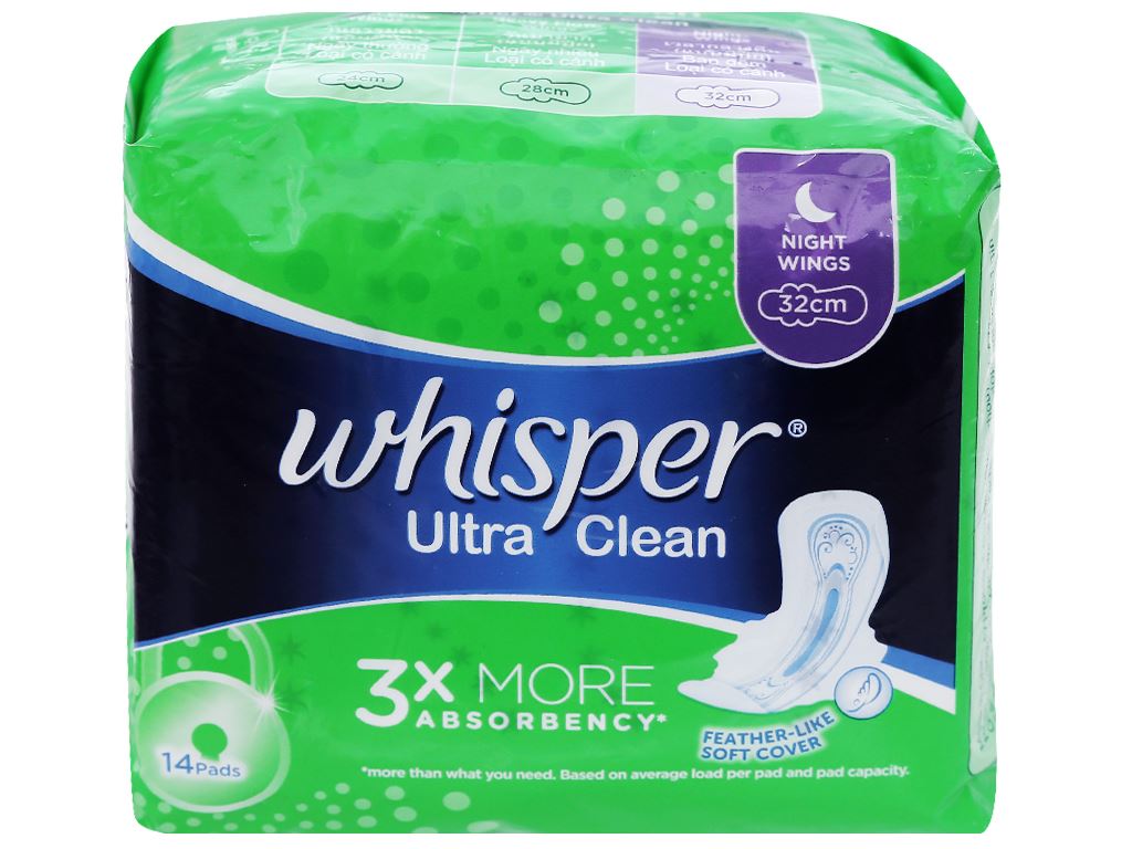 Băng vệ sinh ban đêm Whisper Ultra Clean siêu thấm 14 miếng 1
