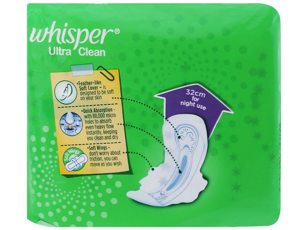 Băng vệ sinh ban đêm Whisper Ultra Clean siêu thấm 14 miếng 3