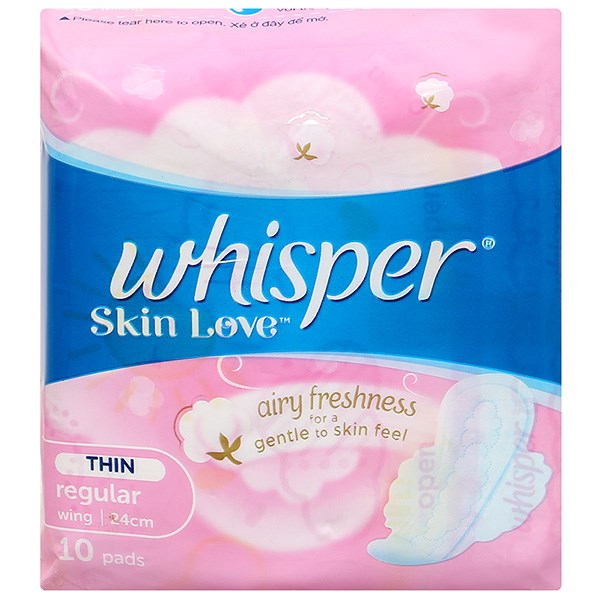 Băng vệ sinh ban ngày Whisper Skin Love khô thoáng có cánh 10 miếng - AVAKids.com