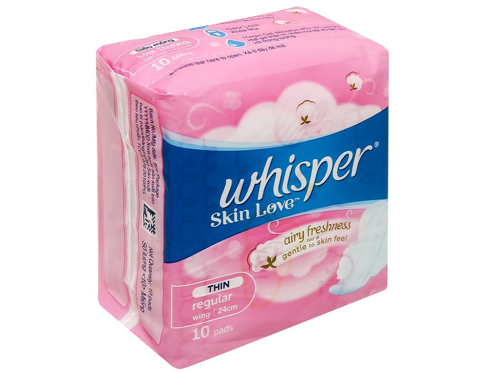 Băng vệ sinh Whisper Skin Love siêu mỏng có cánh cho ngày thường 10 miếng 24 cm 1