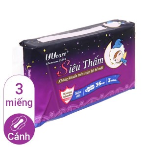Băng vệ sinh ban đêm Uucare Young Girl kháng khuẩn 3 miếng 36cm