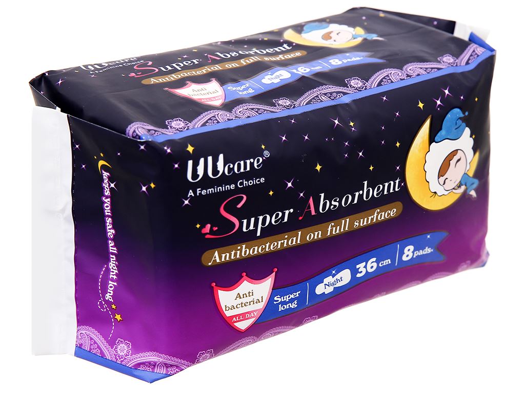 Băng vệ sinh ban đêm Uucare Young Girl kháng khuẩn 8 miếng 36cm 1