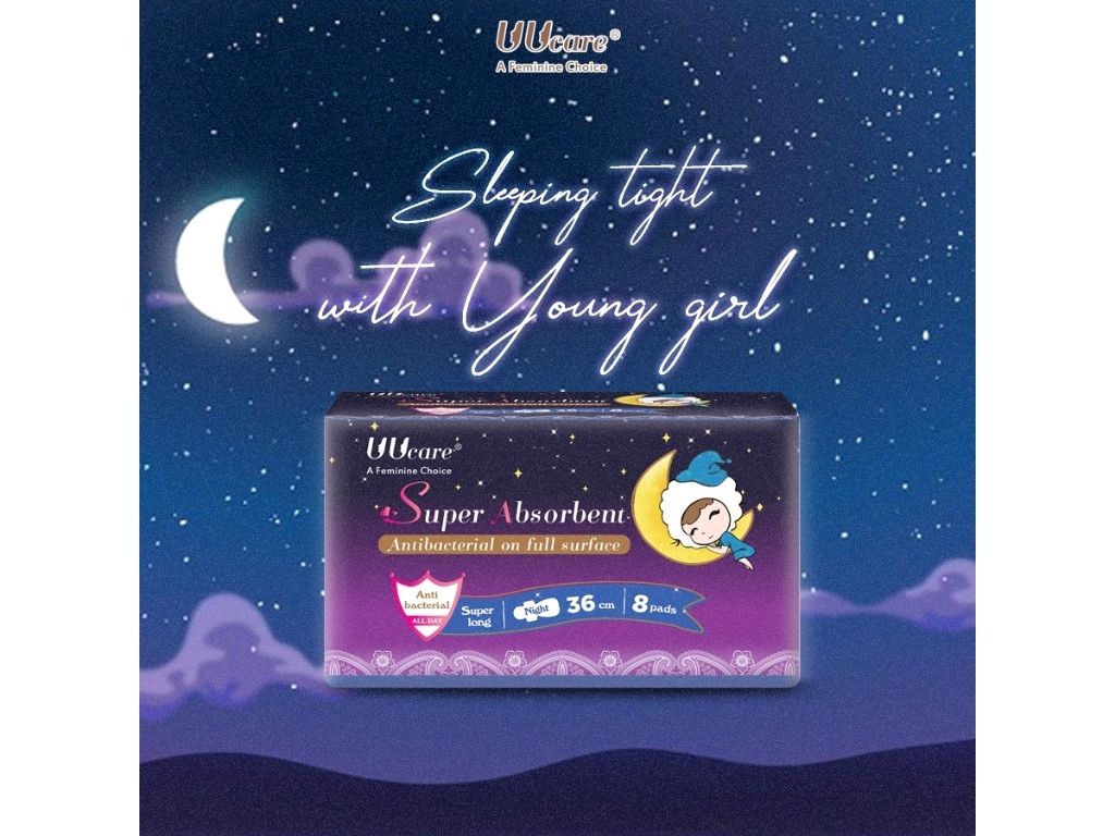 Băng vệ sinh ban đêm Uucare Young Girl kháng khuẩn 8 miếng 36cm 2