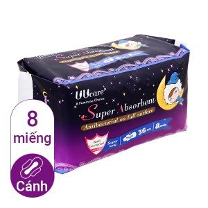 Băng vệ sinh ban đêm Uucare Young Girl kháng khuẩn 8 miếng 36cm