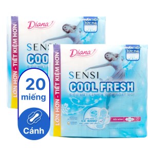 2 gói băng vệ sinh Diana Sensi Cool Fresh kiểm soát mùi mỏng cánh 20 miếng