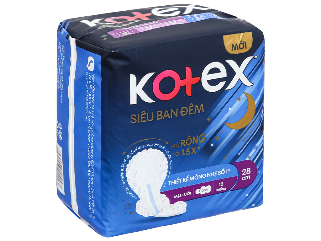 Băng vệ sinh siêu ban đêm Kotex cánh 12 miếng 28cm 1