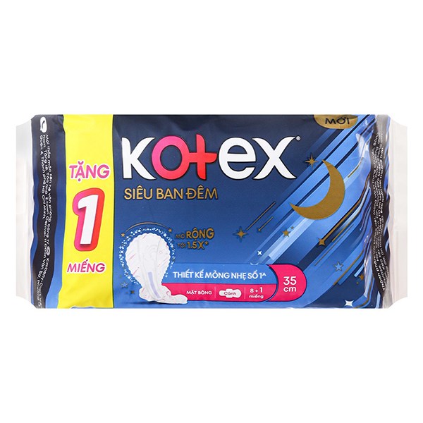 Băng Vệ Sinh Siêu Ban Đêm Kotex Mỏng Nhẹ Có Cánh 8 Miếng Tặng 1