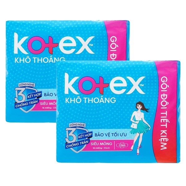 Combo 2 Băng Vệ Sinh Ban Ngày Kotex Khô Thoáng Chống Tràn Có Cánh 16 Miếng/Bịch