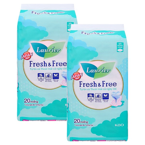 Combo 2 Băng Vệ Sinh Ban Ngày Laurier Fresh & Free Siêu Mỏng Có Cánh 20 Miếng/Bịch