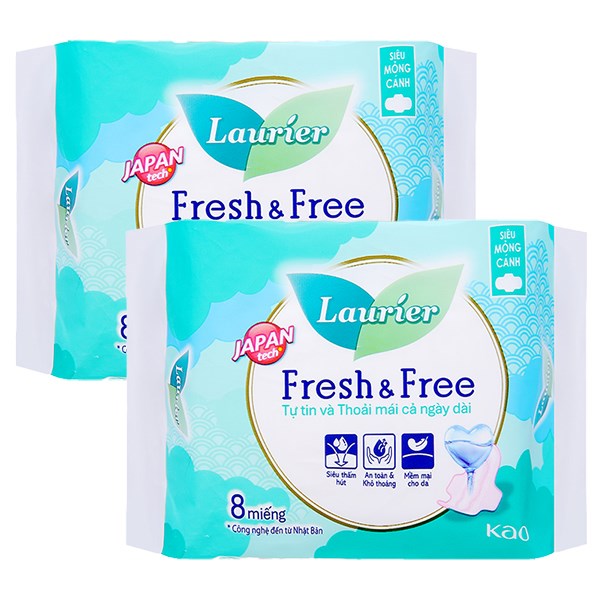 Combo 2 Băng Vệ Sinh Ban Ngày Laurier Fresh & Free Siêu Mỏng Có Cánh 8 Miếng/Bịch