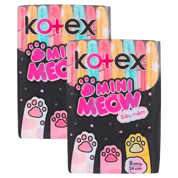 Combo 2 Băng Vệ Sinh Ban Ngày Kotex Mini Meow Siêu Mềm Có Cánh 8 Miếng/Bịch