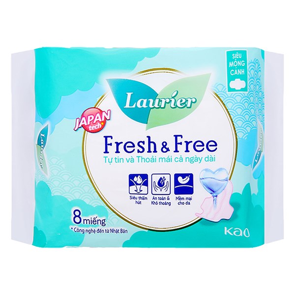 Băng Vệ Sinh Ban Ngày Laurier Fresh & Free Siêu Mỏng Có Cánh 8 Miếng