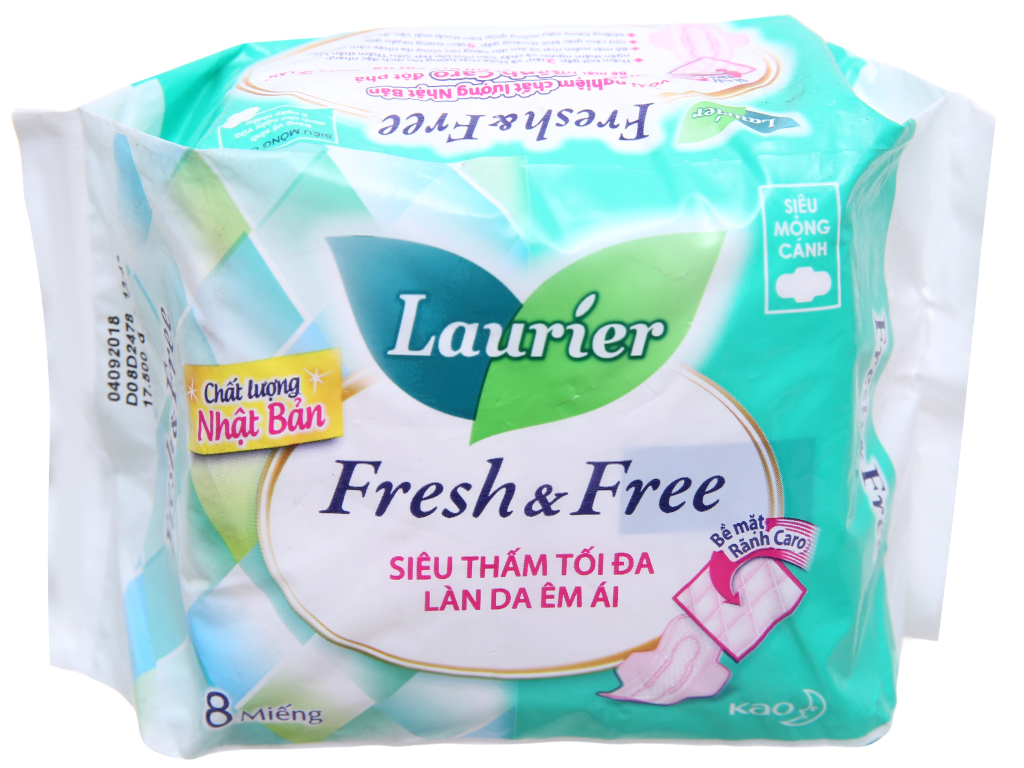 Băng Vệ Sinh Laurier Fresh And Free Siêu Thấm Có Cánh 8 Miếng