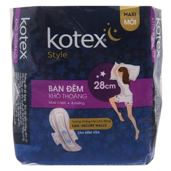 Băng vệ sinh đêm Kotex Style chống tràn gói 4 miếng