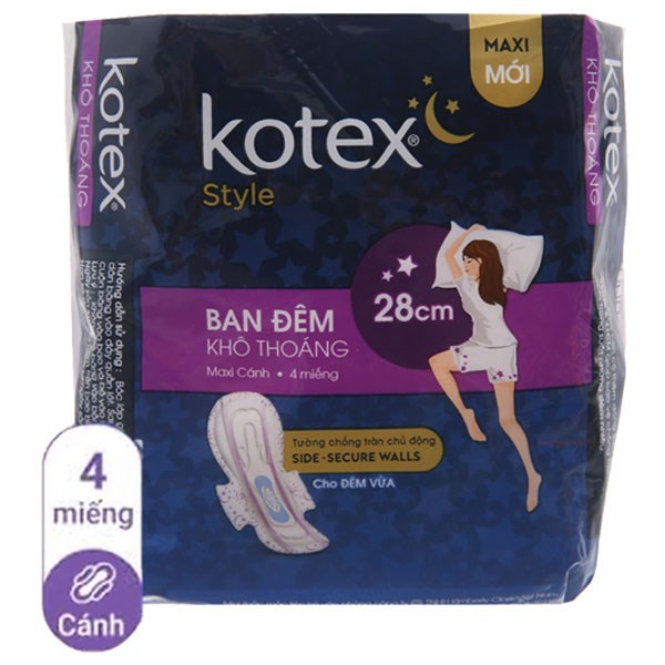 Băng vệ sinh ban đêm kotex style có cánh 28cm 4 miếng