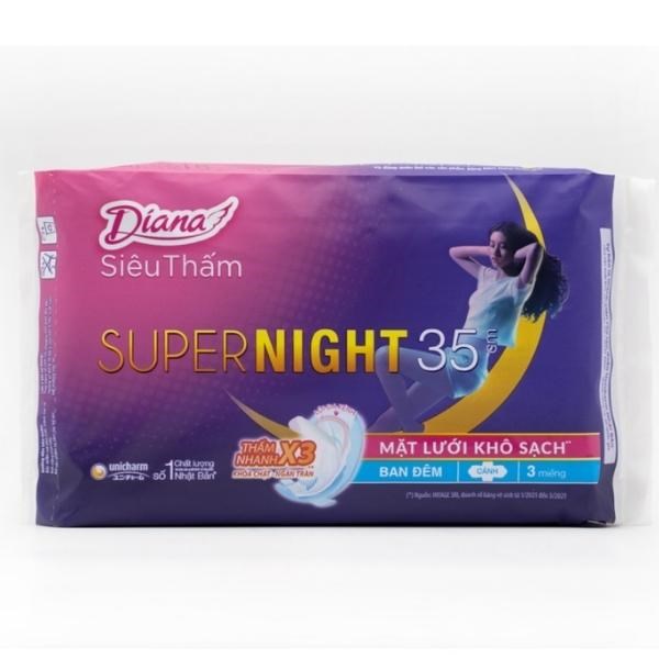 Băng Vệ Sinh Ban Đêm Diana Siêu Thấm Super Night Chống Tràn Có Cánh 3 Miếng