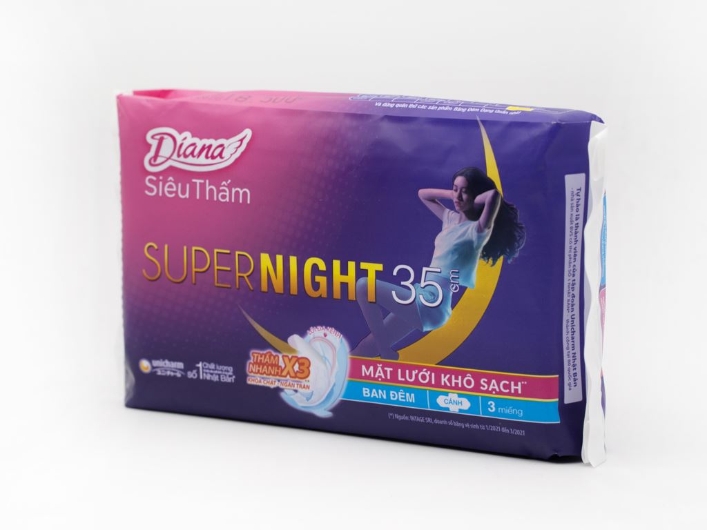 Băng vệ sinh ban đêm Diana Super Night siêu thấm có cánh 3 miếng 7