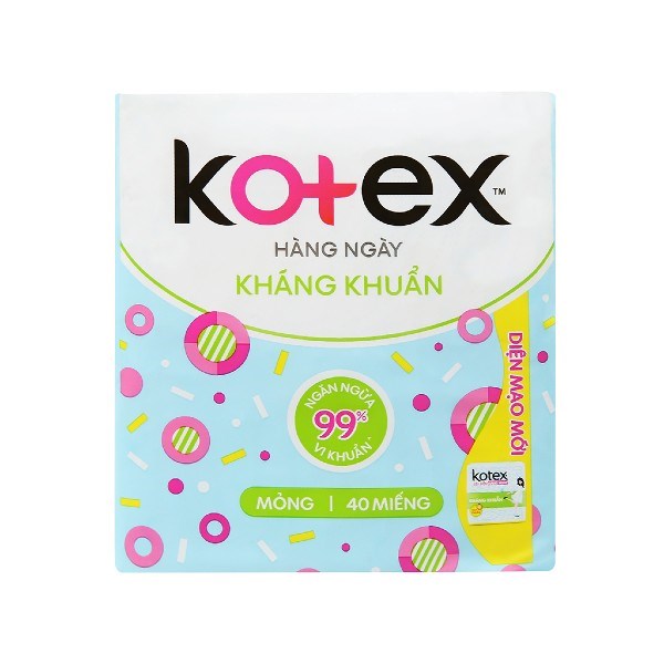 Băng Vệ Sinh Hàng Ngày Kotex Kháng Khuẩn Mỏng Không Cánh 40 Miếng