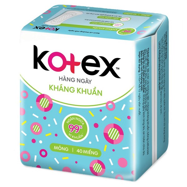Băng vệ sinh hàng ngày Kotex kháng khuẩn gói 40 miếng