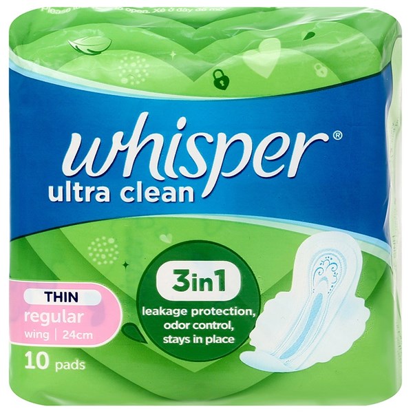 Băng vệ sinh ban ngày Whisper Ultra Clean siêu thấm có cánh 10 miếng - AVAKids.com