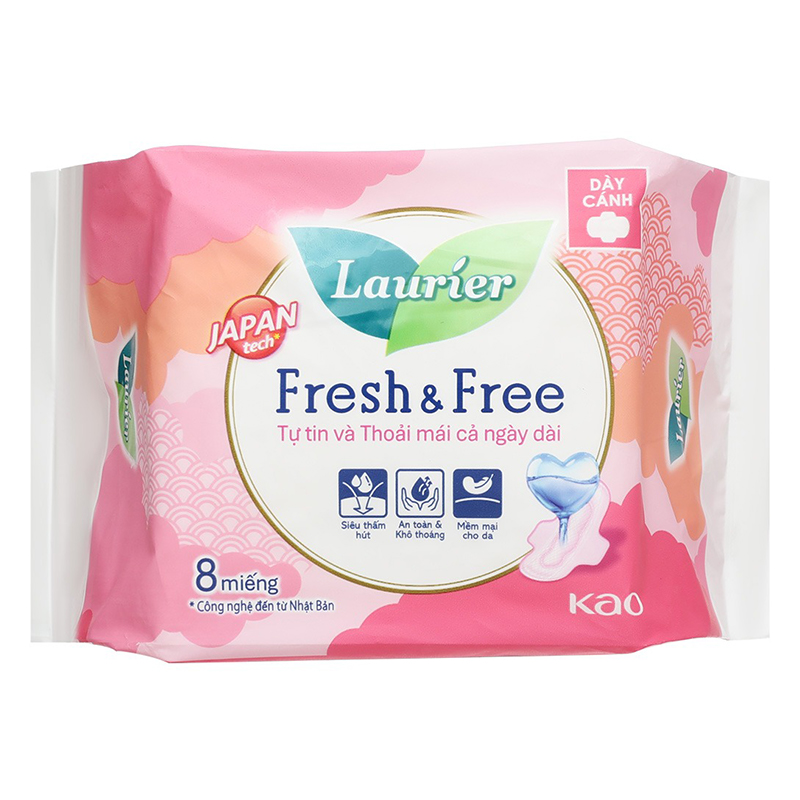 Băng vệ sinh ban ngày Laurier Fresh & Free siêu thấm có cánh 8 miếng - AVAKids.com