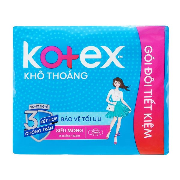 Băng Vệ Sinh Ban Ngày Kotex Khô Thoáng Chống Tràn Có Cánh 16 Miếng