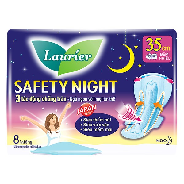 Băng Vệ Sinh Ban Đêm Laurier Safety Night Chống Tràn Có Cánh 8 Miếng